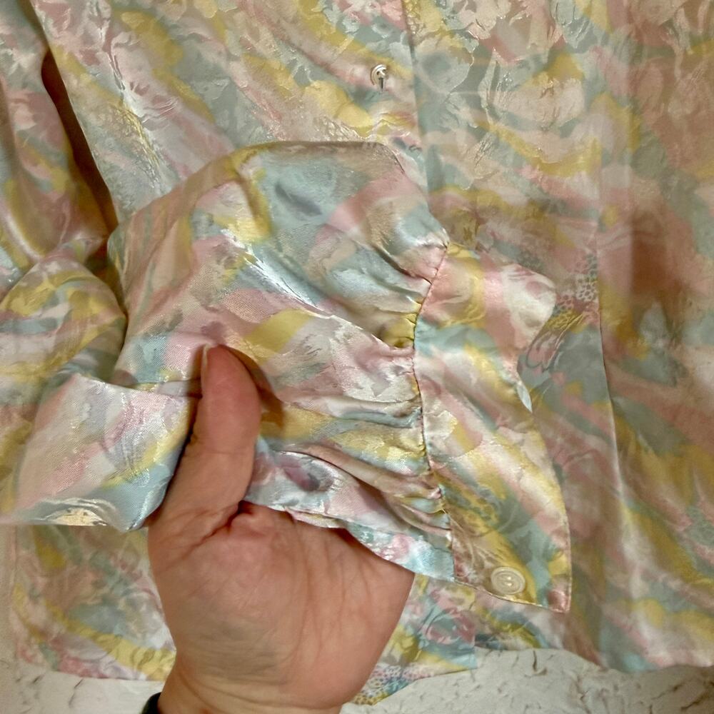Vintage Pastel Satin Blouse Romantic Cottagecore Medium - Picture 5 of 10